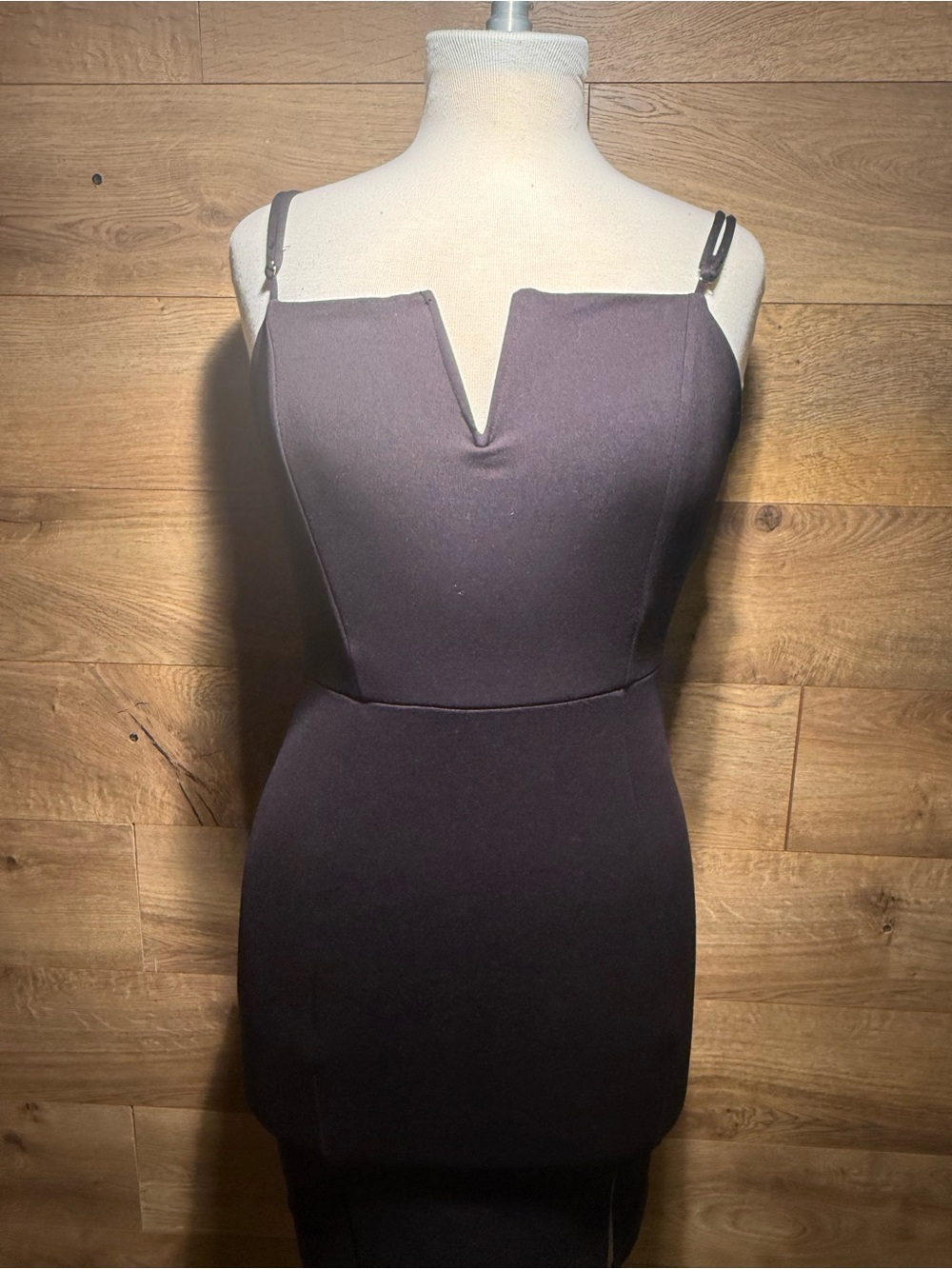 iris Plum V-Notch Midi Dress with Spaghetti Straps